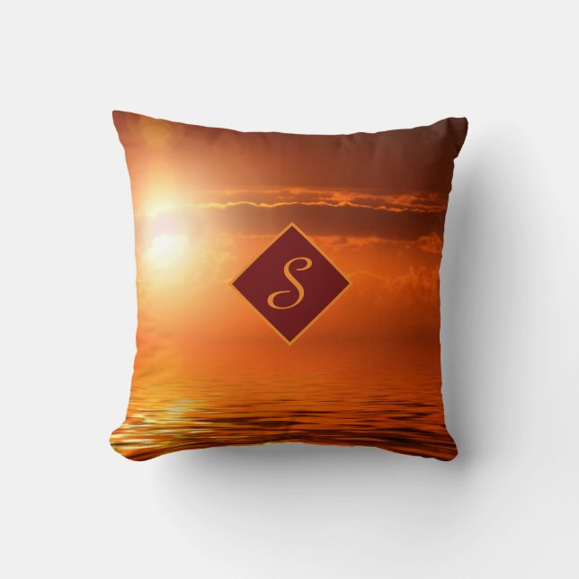 Monogram Sunset Yellow Scene Zee Gold Sky Beach Kussen (Voorkant)