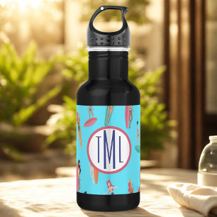 Monogram Surfer Girl Hawaiaans Thema Waterfles