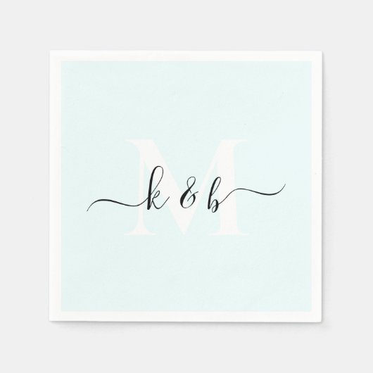 Monogram Swash Script Ice Blue Cocktail Servet (Voorkant)