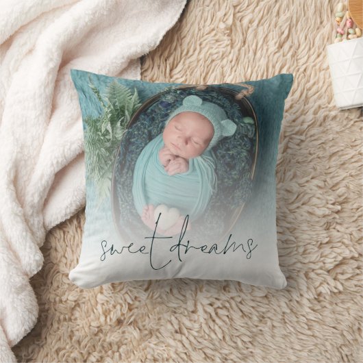 Monogram Sweet Dreams Baby Foto Turquoise Kussen (Deken)