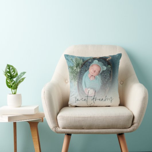 Monogram Sweet Dreams Baby Foto Turquoise Kussen (Stoel)