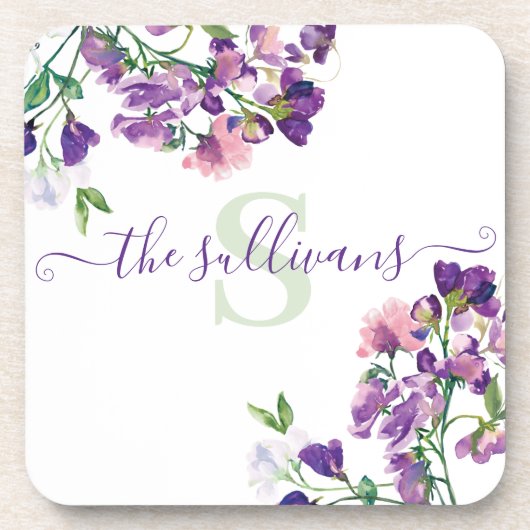 Monogram Sweet Pea Harde plastic onderzetter (Voorkant)