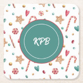 Monogram Sweet Snoep Patroon Vierkant Papier Onder Kartonnen Onderzetters (Voorkant)