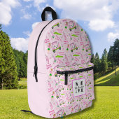 Monogram Swing Pink Golfer Borstkanker Bewustzijn Bedrukte Rugzak