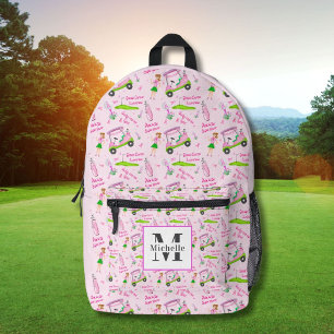Monogram Swing Pink Golfer Borstkanker Bewustzijn Bedrukte Rugzak