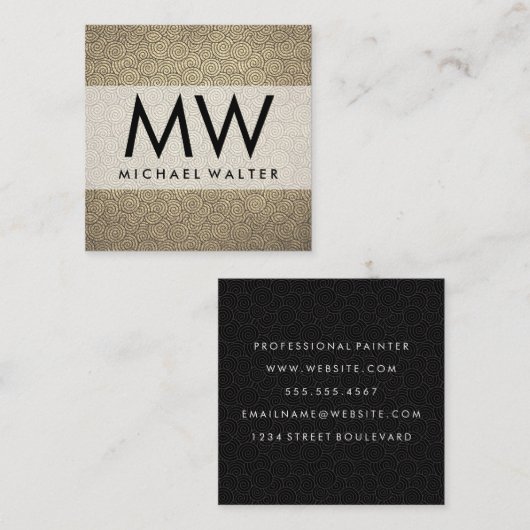 Monogram Swirl Patroon Vierkante Visitekaartje (Voorkant / Achterkant)