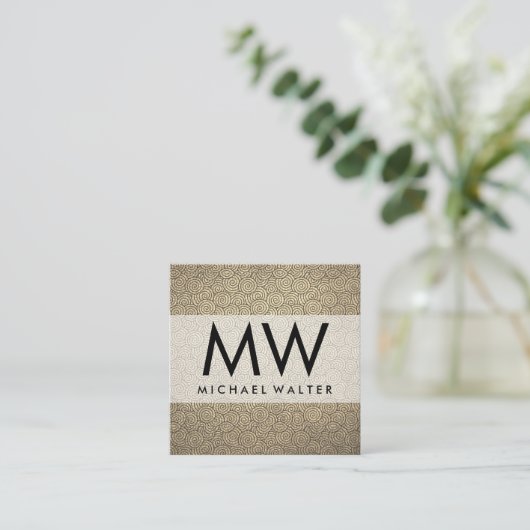 Monogram Swirl Patroon Vierkante Visitekaartje (Staand voorkant)