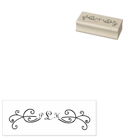 Monogram Swirl Wood Art Stamp Rubberstempel (Gestempeld)