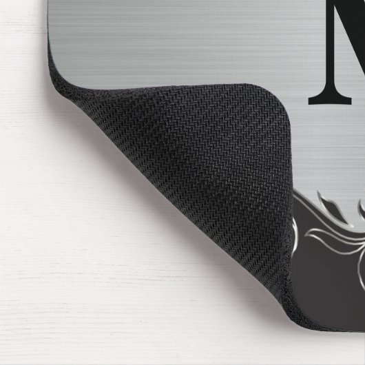Monogram Swirl Zwart en Zilver Ontwerp Muismat (Hoek)