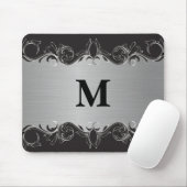 Monogram Swirl Zwart en Zilver Ontwerp Muismat (Met muis)