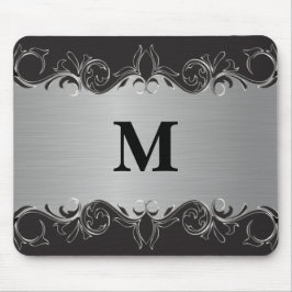 Monogram Swirl Zwart en Zilver Ontwerp Muismat
