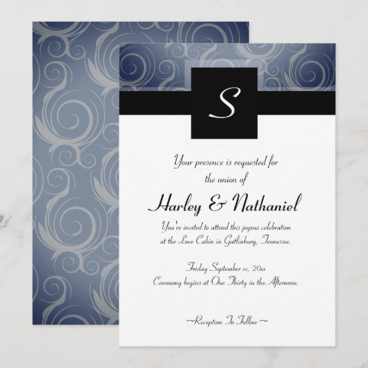 Monogram Swirls Bruiloft Kaart (Voorkant / Achterkant)