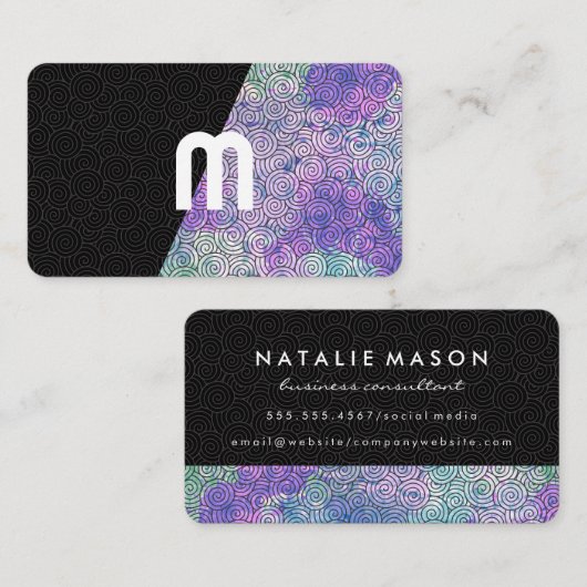 Monogram | Swirls Zwarte Tye Die Visitekaartje (Voorkant / Achterkant)