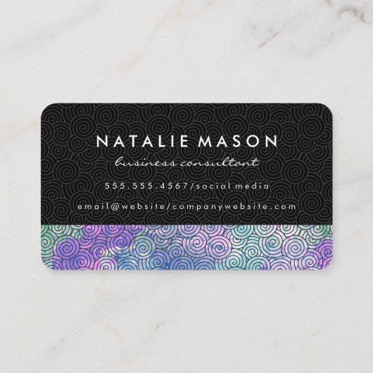 Monogram | Swirls Zwarte Tye Die Visitekaartje (Achterkant)