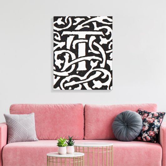 Monogram T Art Nouveau Letter Canvas Afdruk (Insitu (Woonkamer))