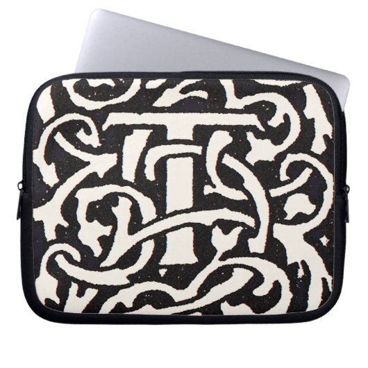 Monogram T Art Nouveau Letter Laptop Sleeve (Voorkant)
