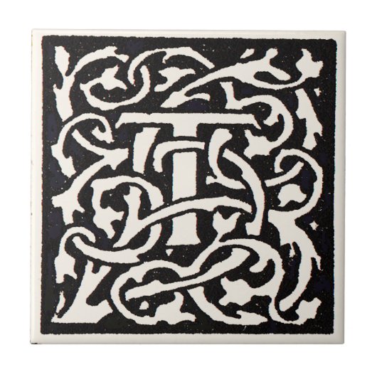 Monogram T Art Nouveau Letter Tegeltje (Voorkant)