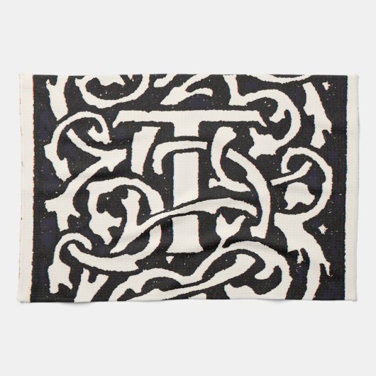Monogram T Art Nouveau Letter Theedoek (Horizontaal)