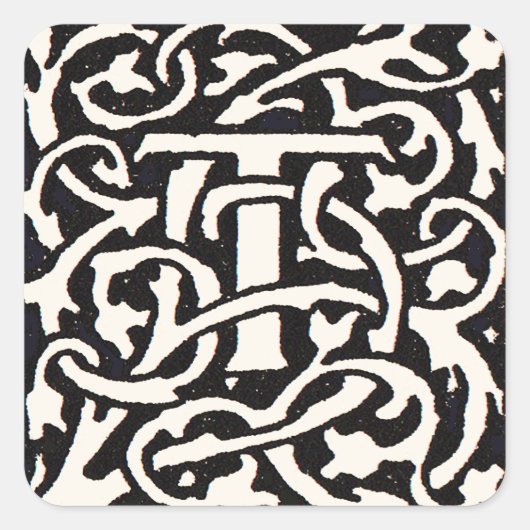  Monogram T Art Nouveau Letter Vierkante Sticker (Voorkant)