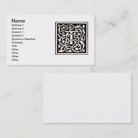  Monogram T Art Nouveau Letter Visitekaartje (Voorkant / Achterkant)