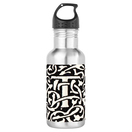 Monogram T Art Nouveau Letter Waterfles (Voorkant)