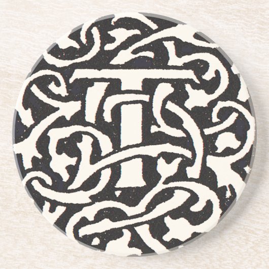  Monogram T Art Nouveau Letter Zandsteen Onderzetter (Voorkant)