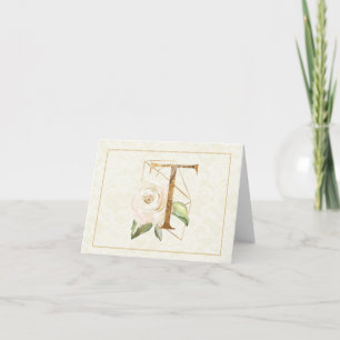 Monogram T Bloem Motief Briefkaart Goud