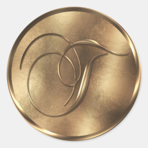 Monogram T Bronze Wedding Invitation Holiday Ronde Sticker