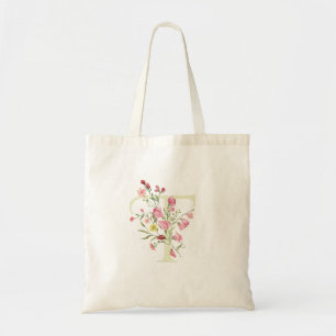 monogram T bruilofts bloemen lente Bruidsfeest Tote Bag
