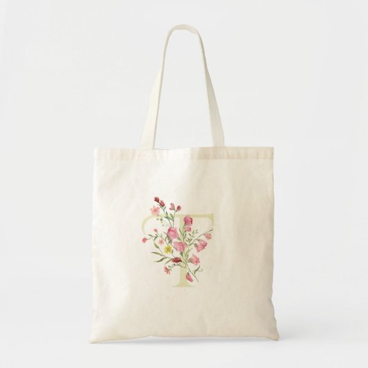 monogram T bruilofts bloemen lente Bruidsfeest Tote Bag (Voorkant)