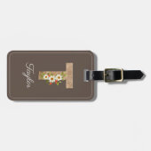 Monogram T bruine houten letter bloem Bagage Label (Voorkant horizontaal)