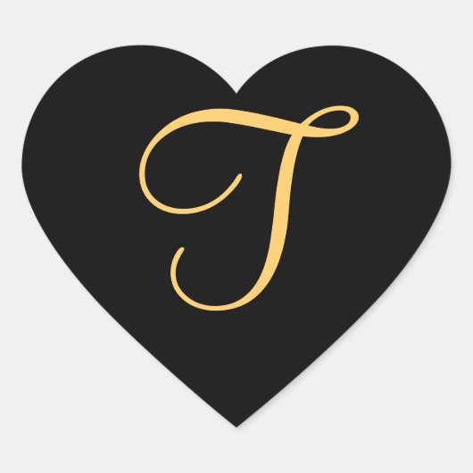 Monogram T, gouden initiaal T op zwart Hart Sticker (Voorkant)