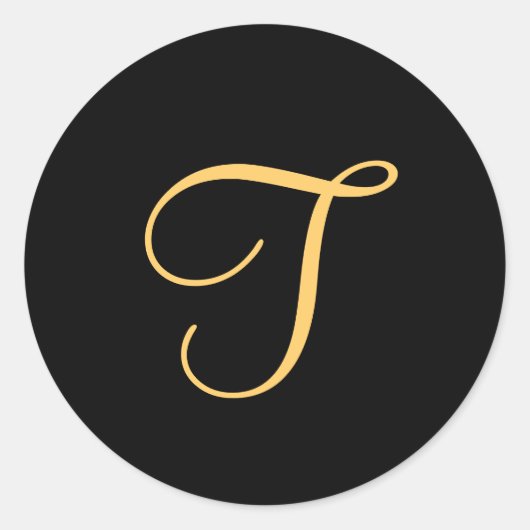 Monogram T, goudkleurig initiaal T op zwart, Ronde Sticker (Voorkant)