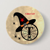 Monogram T Halloween Sky Witch Spiders Name Button (Voorkant)