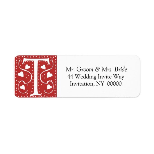 Monogram T Hearts Red White Weddenschappen Retour Etiket (Voorkant)
