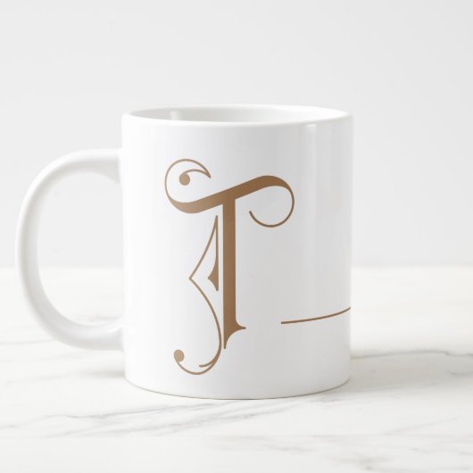 Monogram T in prachtige Scroll Typografie Grote Koffiekop (Links)