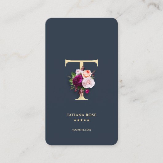 Monogram T Professional Donkerblauw Goud Modern Visitekaartje (Voorkant)