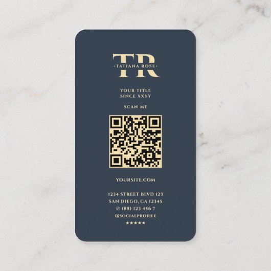 Monogram T Professional Donkerblauw Goud Modern Visitekaartje (Achterkant)