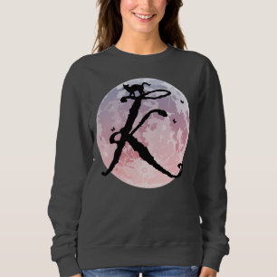 Monogram T-shirt met volle maan en kat-K-Initiaal