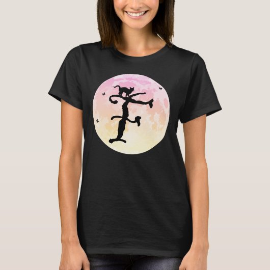 Monogram T-shirt met volledig maan en kat F-Initia (Voorkant)