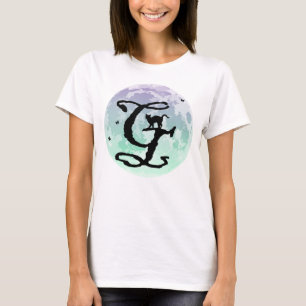 Monogram T-shirt met volledig maan en kat G-Initia