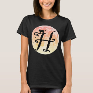 Monogram T-shirt met volledig maan en kat H-Initia