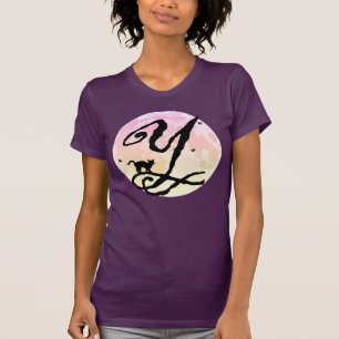 Monogram T-shirt met volledig maan en kat Y-Initia