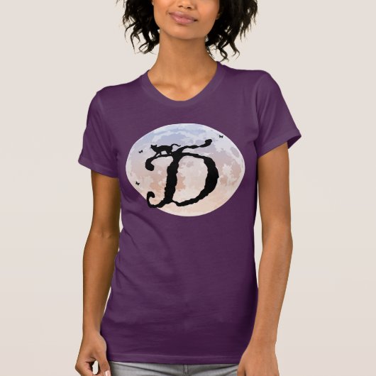 Monogram T-Shirt voor volle maan en Cat D-Initiaal (Voorkant)