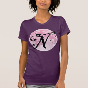 Monogram T-Shirt voor volle maan en katten in Init