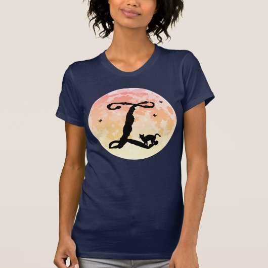 Monogram T-Shirt voor volle maan en katten-L-Initi (Voorkant)