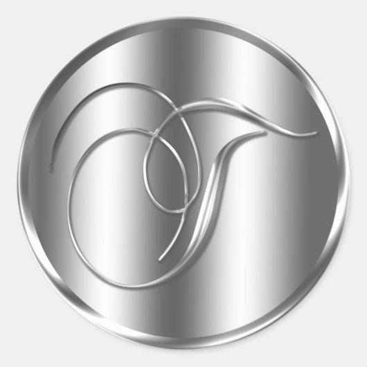 Monogram T Silver Color Wedding Invitation Holiday Ronde Sticker (Voorkant)