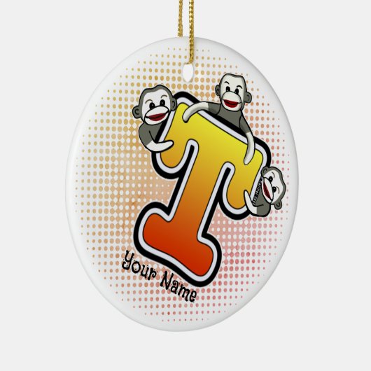 Monogram T Sock Monkey  Keramisch Ornament (Rechts)