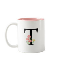 monogram T waterverf bloemen roze spray