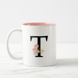 monogram T waterverf bloemen roze spray Tweekleurige Koffiemok